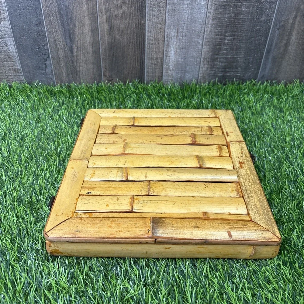 Vintage Bamboo WoodBox Divided Storage Organizer Tropical Beach Decor